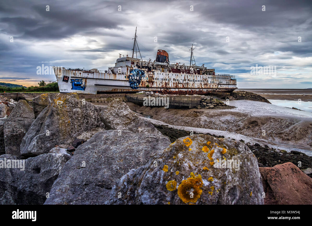 TSS Herzog von Lancaster in Nord Wales geerdet Stockfoto