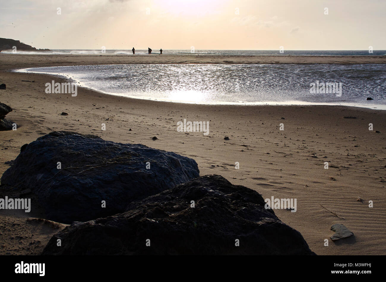 Tarifa Strand, Punta de Tarifa und Isla de Las Palomas Stockfoto