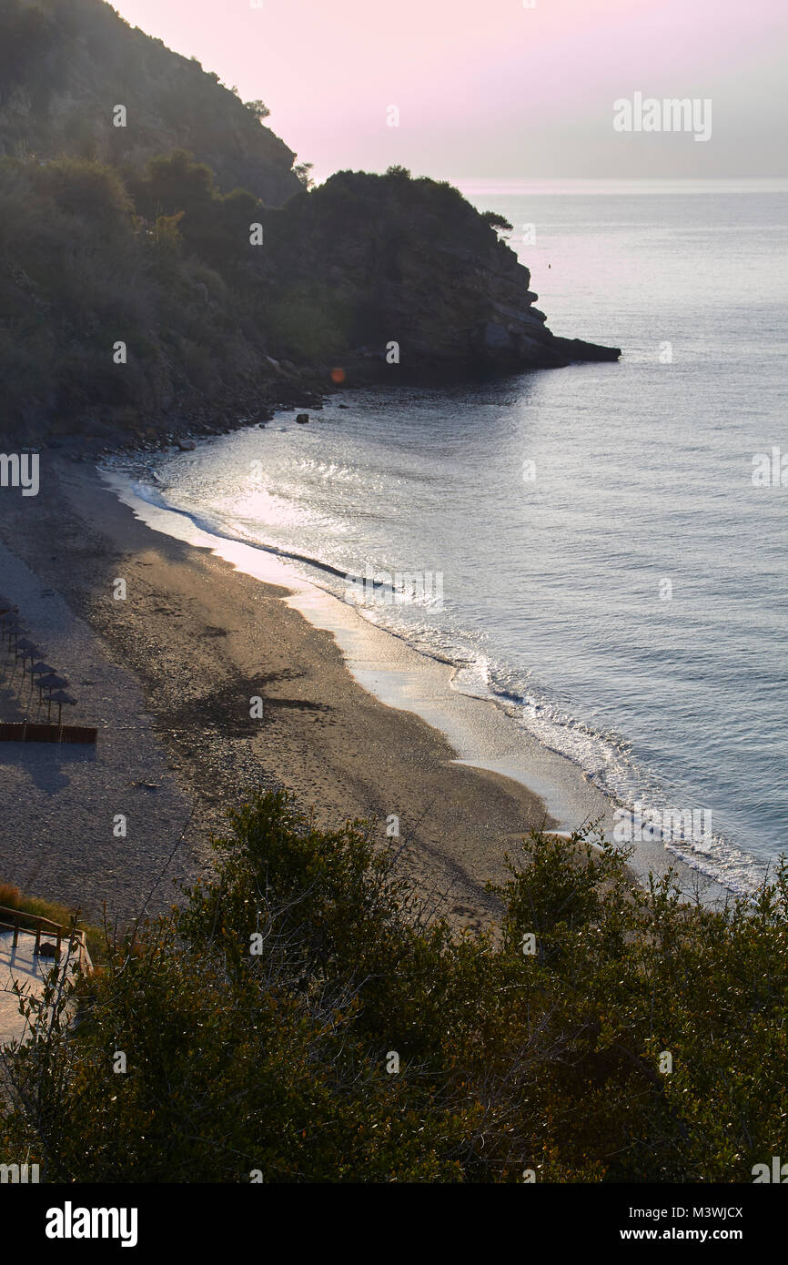 Maro Strand, Sonnenuntergang Stockfoto