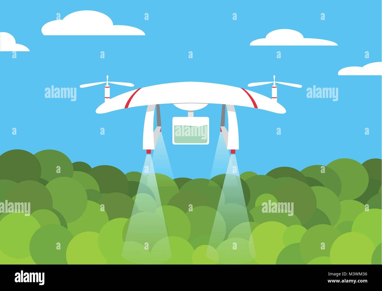 Landwirtschaft Drone Flug auf Wald, vector art design Stock Vektor