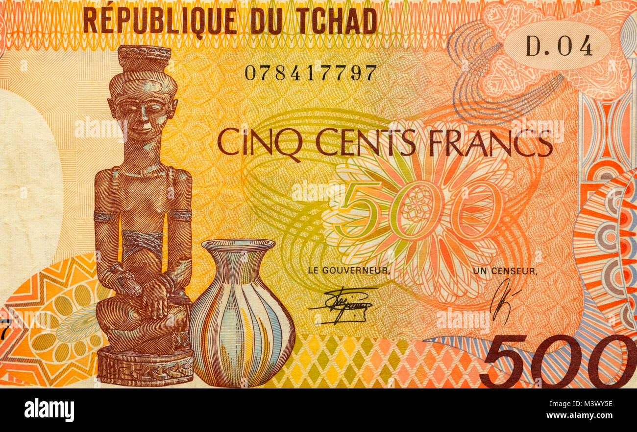 500 500 Franken Banknote Tschad Stockfoto