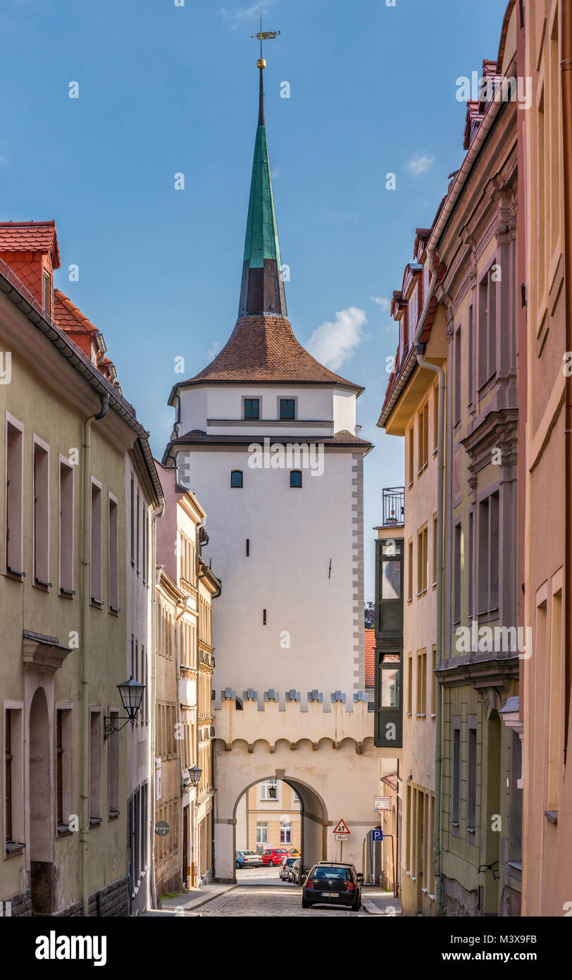 Wissenschaftler Schulerturm (Turm), Ansicht von Schulerstrasse, in Bautzen, Oberlausitz, Sachsen, Deutschland Stockfoto