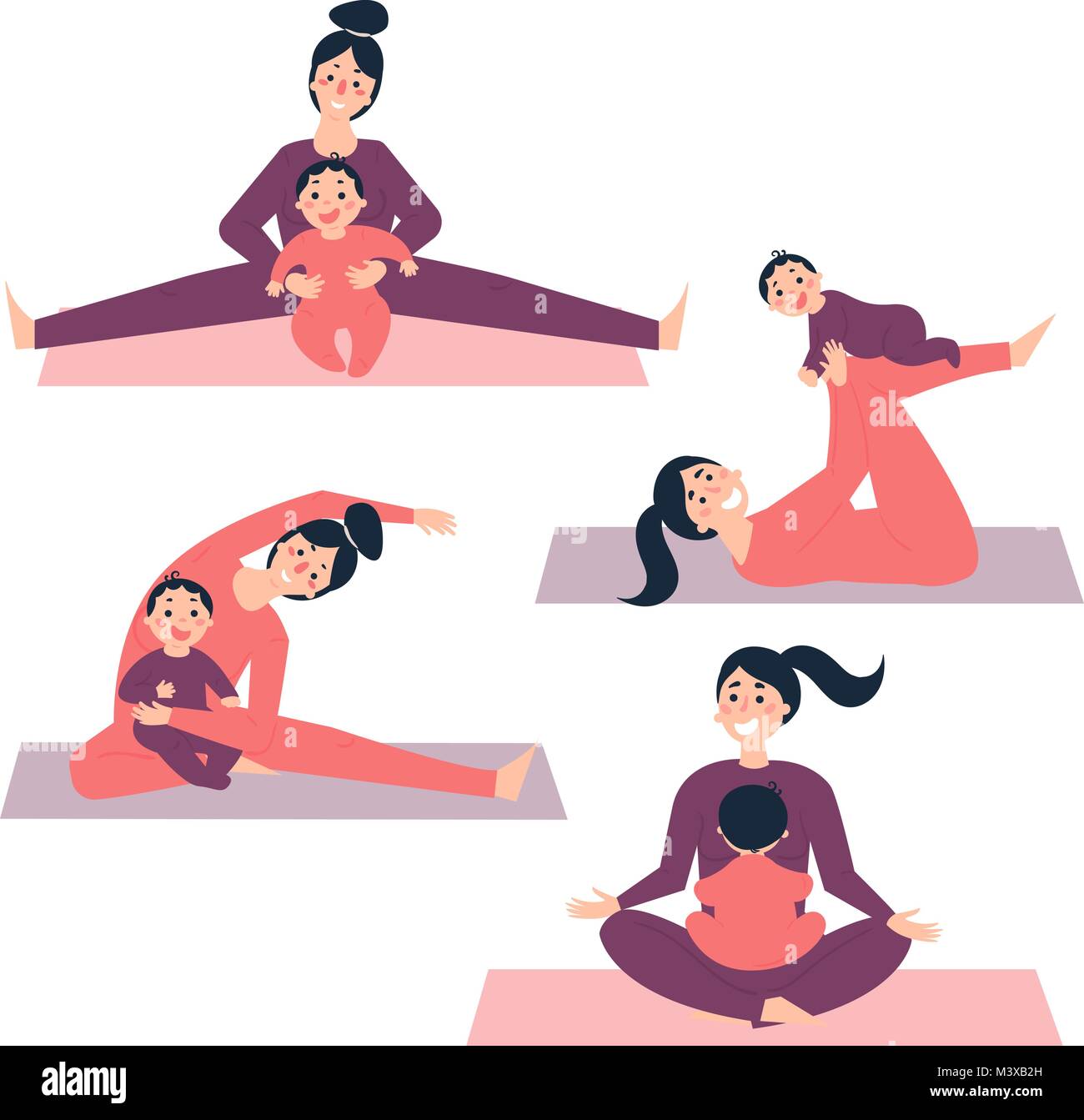 Verschiedene Yoga Und Morgen Ubungen Mit Baby Junge Frau Mit