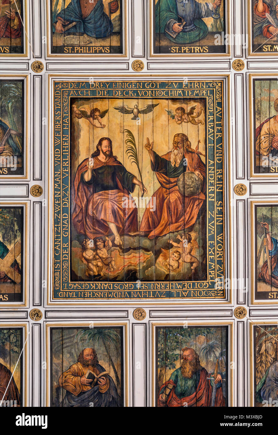 Heilige Dreifaltigkeit Gemälde an der Decke im St Annekirche (Kirche der Hl. Anna) in Lutherstadt Eisleben, Sachsen-Anhalt, Deutschland Stockfoto