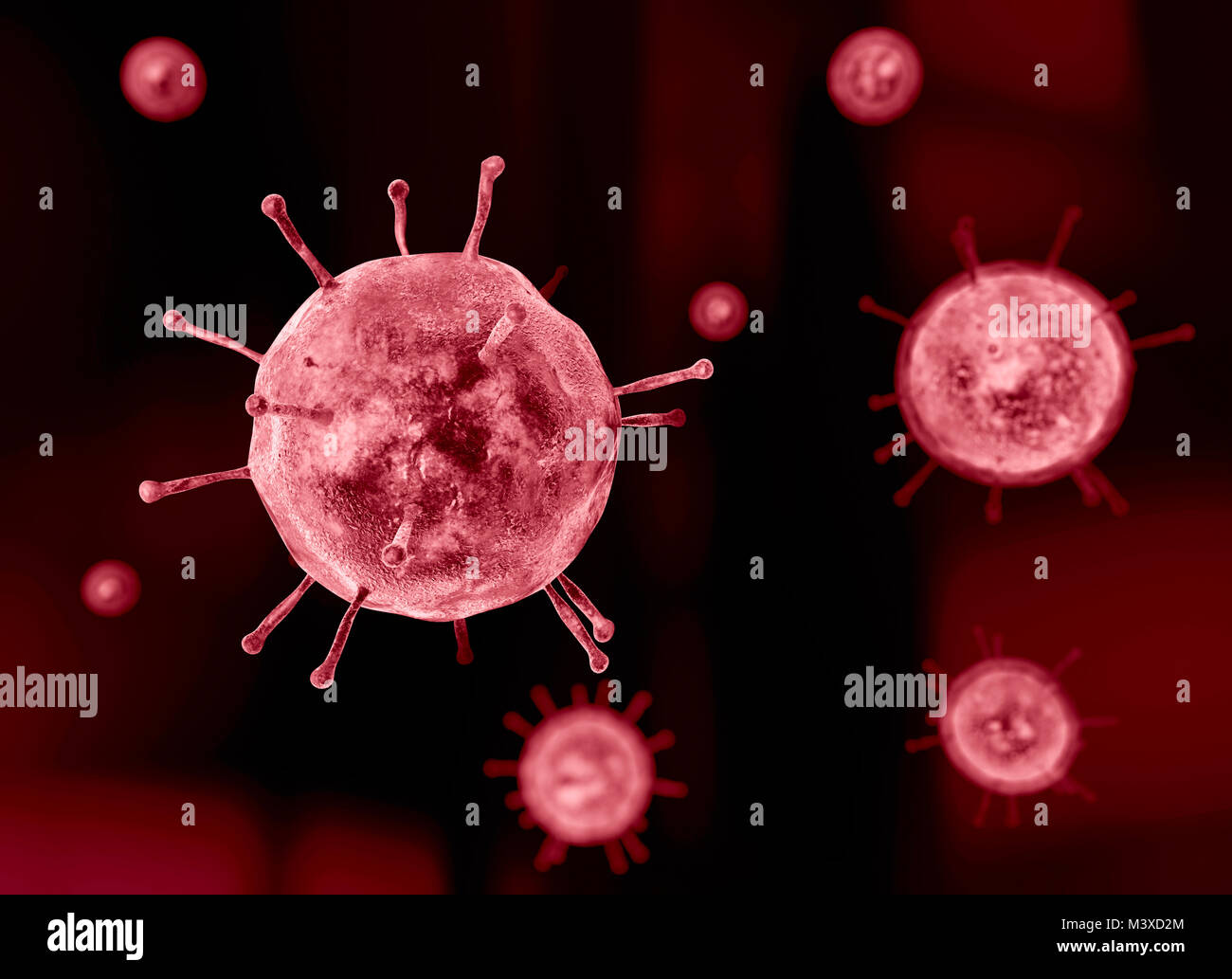 Virus, Grippe, mit Blick auf ein Virus unter einem Mikroskop, ansteckende Krankheit Stockfoto