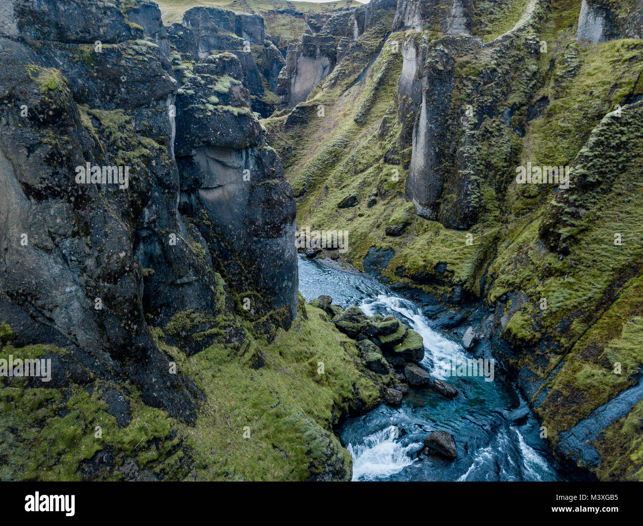 Fjadrargljufur Canyon, Island, South Island, Grüne atemberaubenden Blick einer der schönsten Canyons in Island Stockfoto