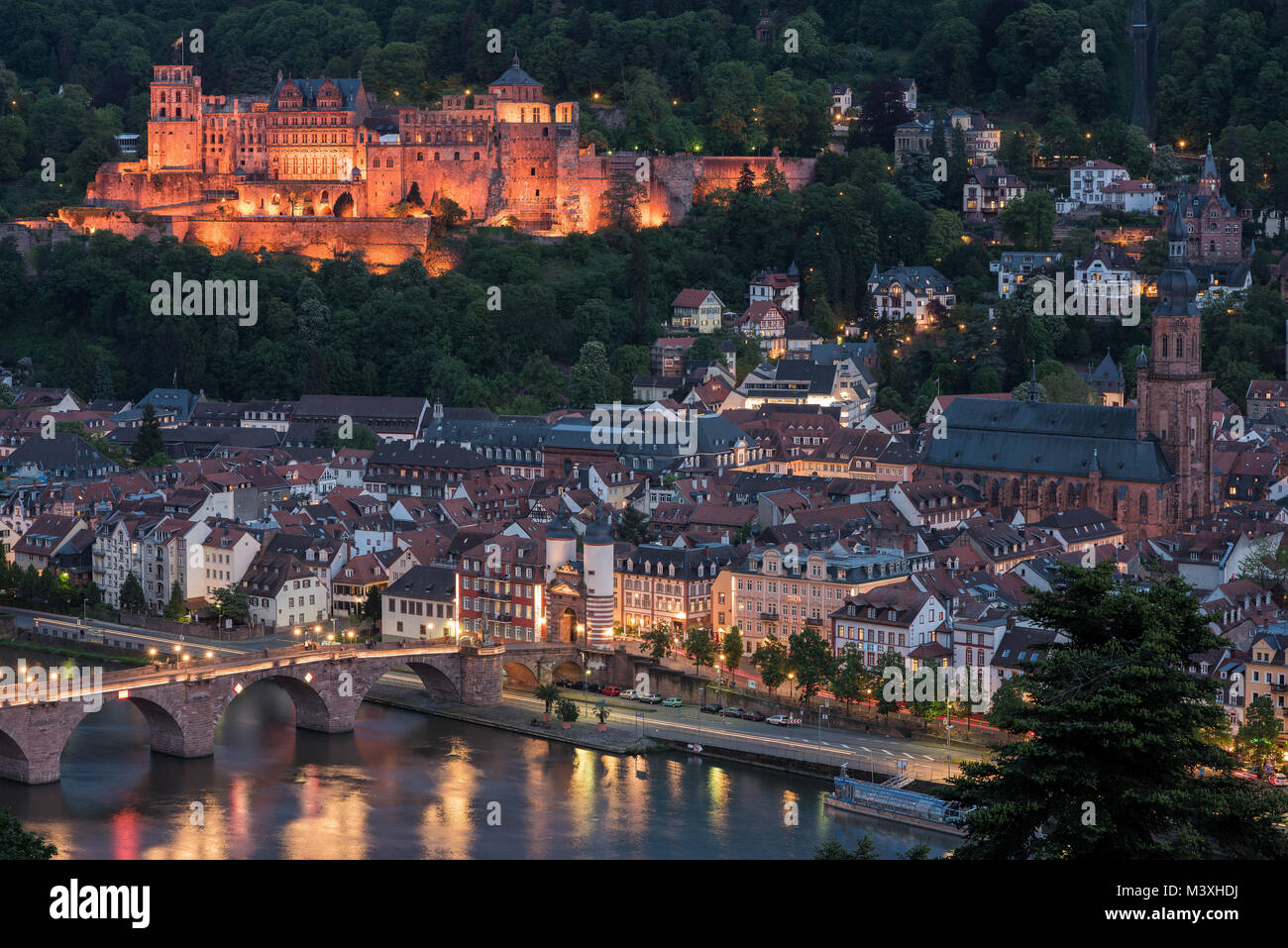 Heidelberg Deutschland, historische Altstadt bei Nacht Stockfotografie