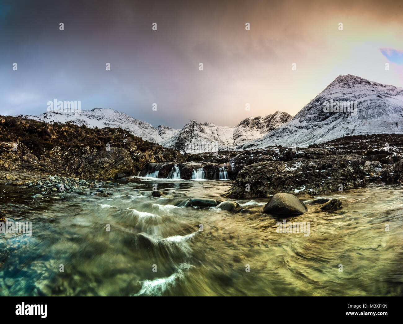 Die Fee Pools im Winter - Isle of Skye, Schottland Stockfoto