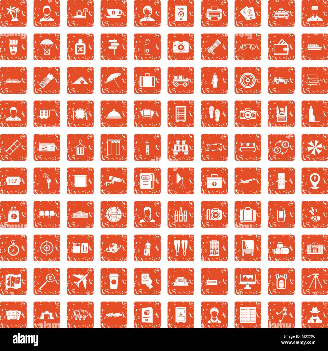 100 Pass Icons Set grunge orange Stock Vektor