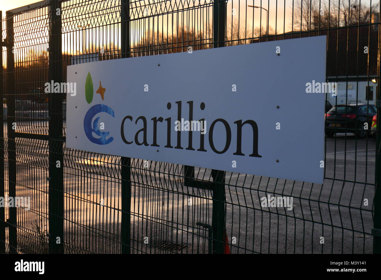 Carillion Zeichen an einem Glockenspiel Depot in Leeds Stockfoto