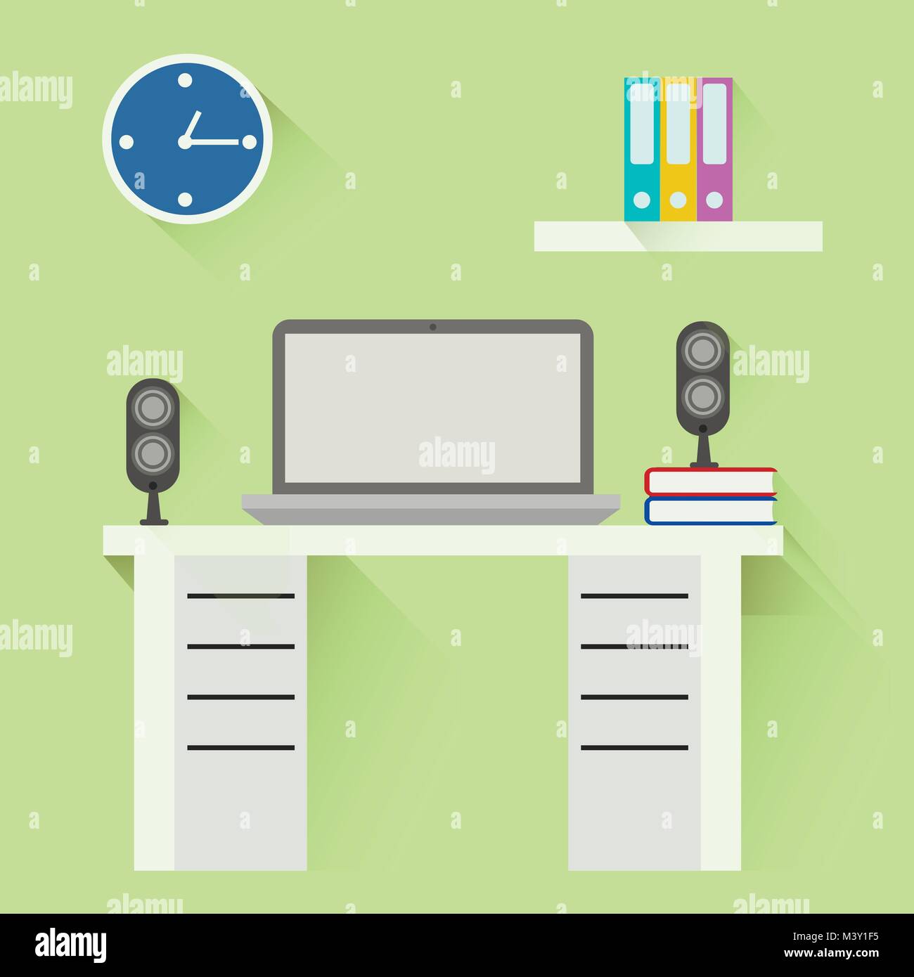 Desktop, flache Bauform, Office interior Vektor-illustration banner Stock Vektor