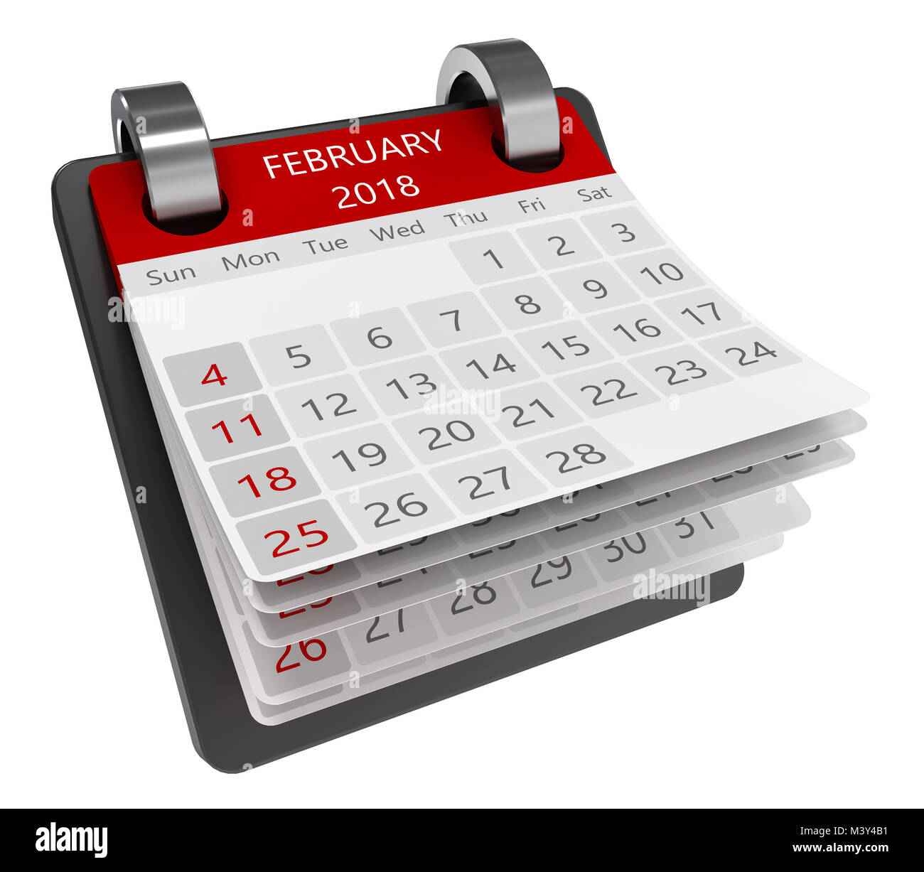 3d-monatskalender Perspektive isolieren, 2018 Februar Seite Stockfoto