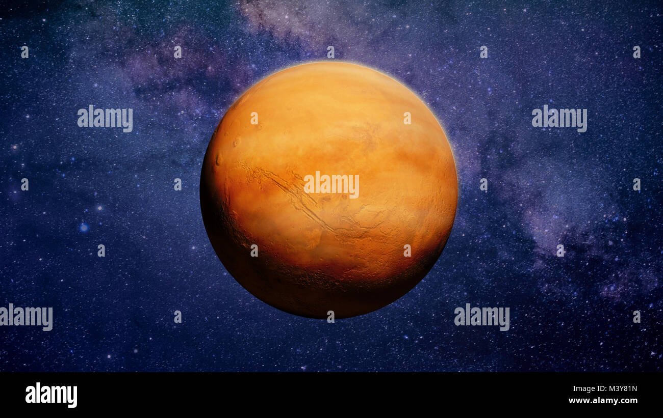 Planet Mars mit Sand Storm und Wolken, beleuchtet von der Sonne und der Sterne (3D-Render, Elemente dieses Bild von der NASA eingerichtet sind). Stockfoto