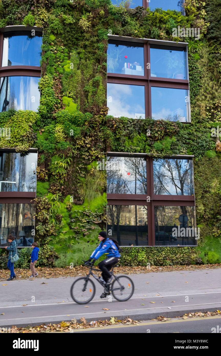 Frankreich, Paris, Quai Branly Museum (indigene Kunst, Kulturen und Zivilisationen aus Afrika, Asien, Ozeanien und Amerika) und die Grüne Wand desi Stockfoto