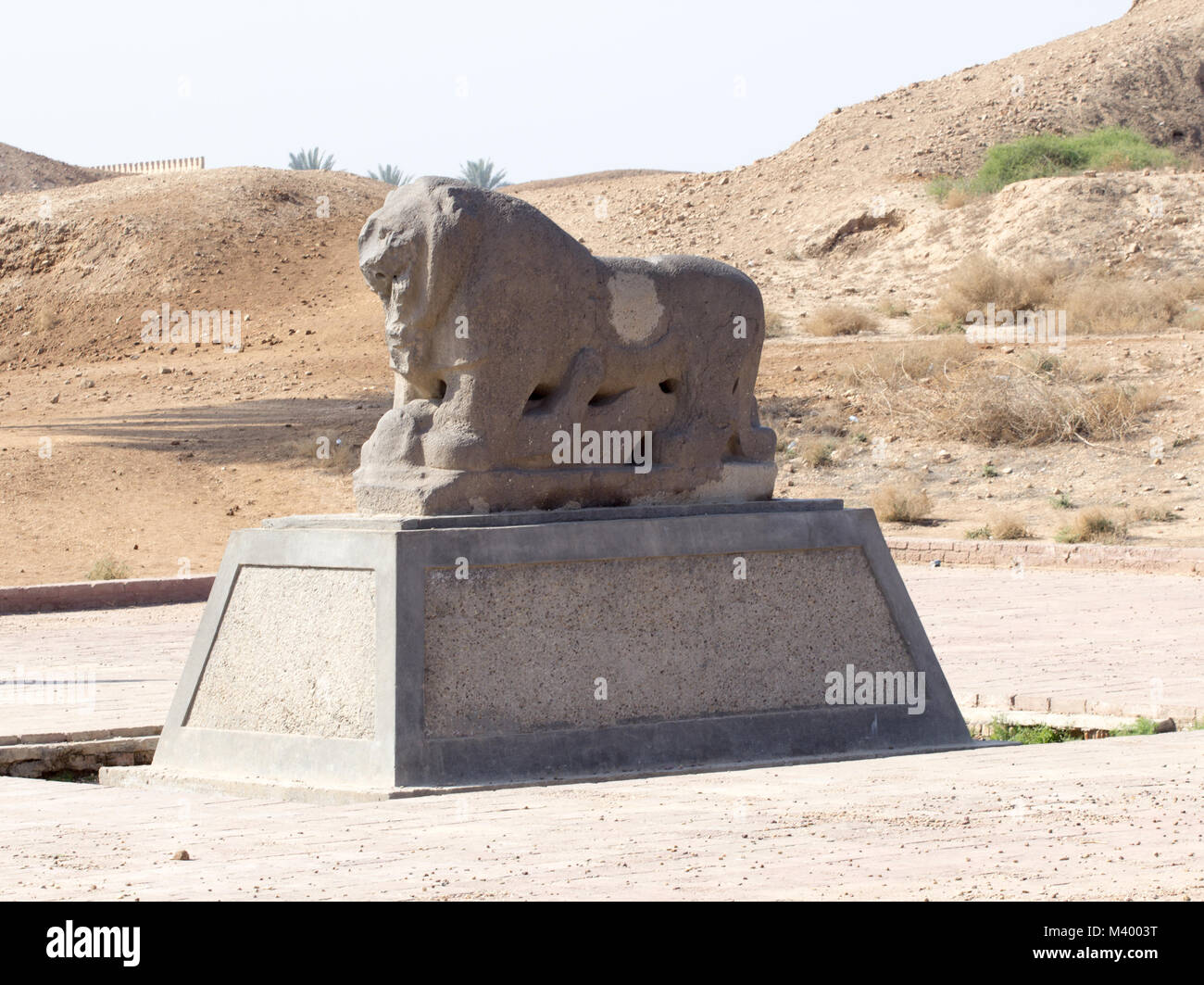 Bild der Statue der Löwe von Babylon in die antike Stadt Babylon, und der Löwe ist von harten Stein. Stockfoto