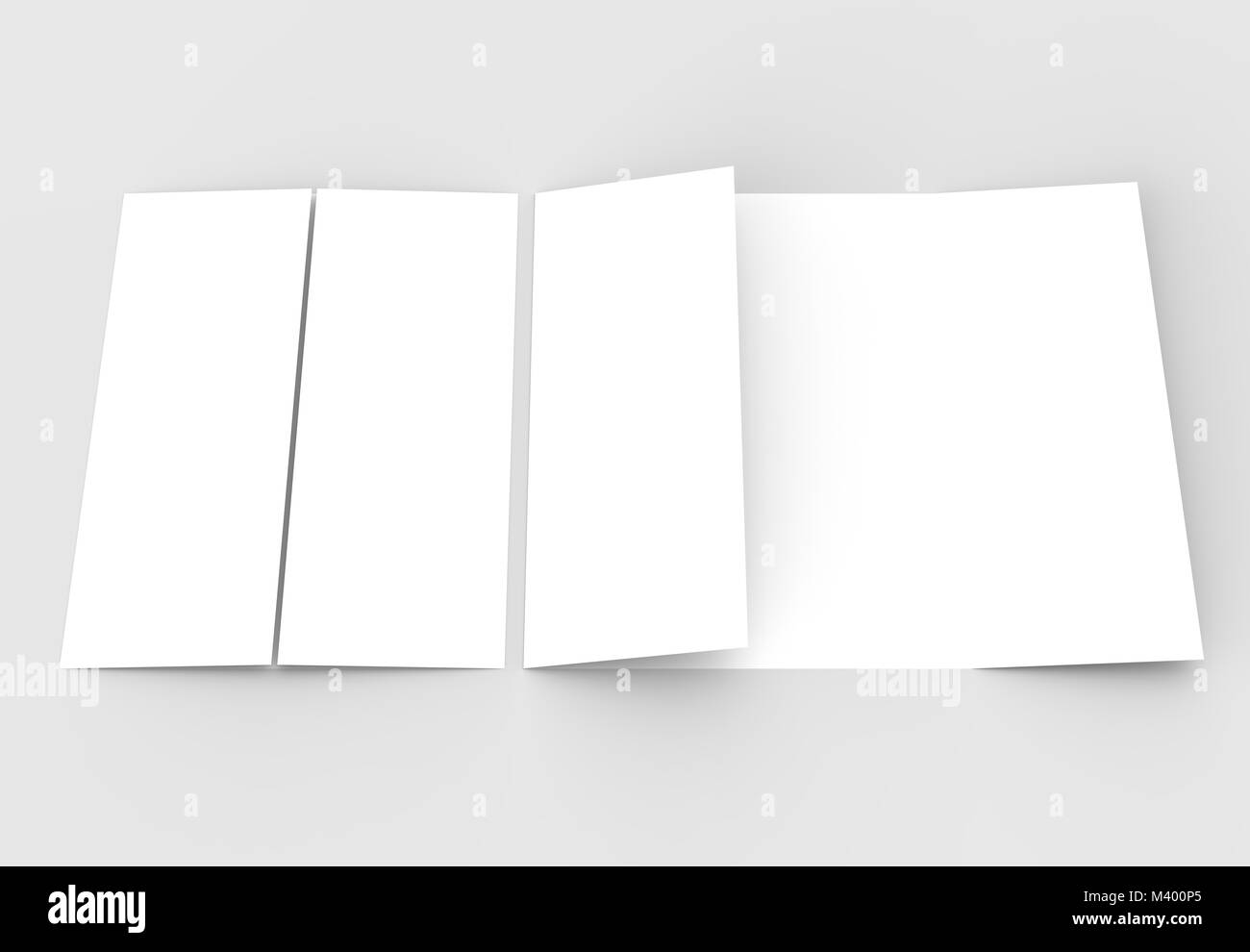Double gate vertikale Broschüre mock up auf weichen grauen Hintergrund isoliert Falten. 3D-Darstellung Stockfoto