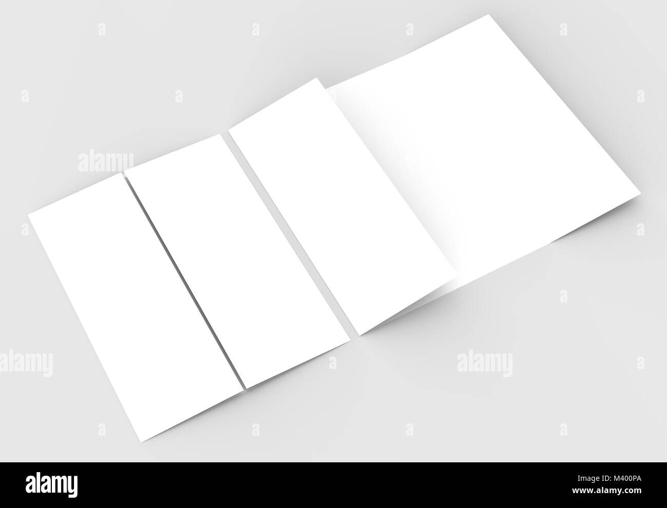 Double gate vertikale Broschüre mock up auf weichen grauen Hintergrund isoliert Falten. 3D-Darstellung Stockfoto