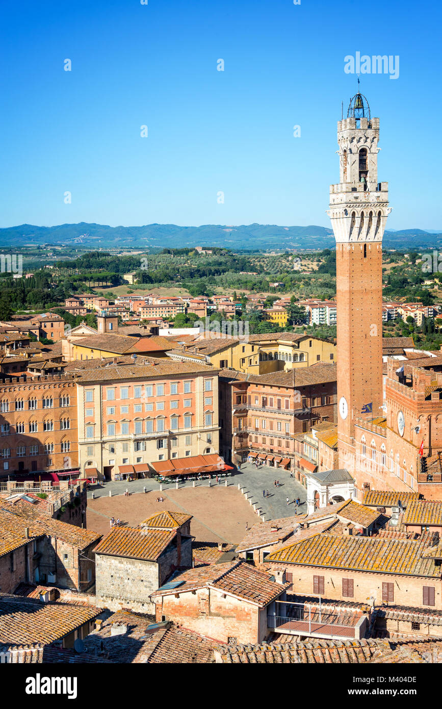 Stadtbild von Siena, Luftaufnahme mit dem Torre del Mangia, Toskana, Italien Stockfoto