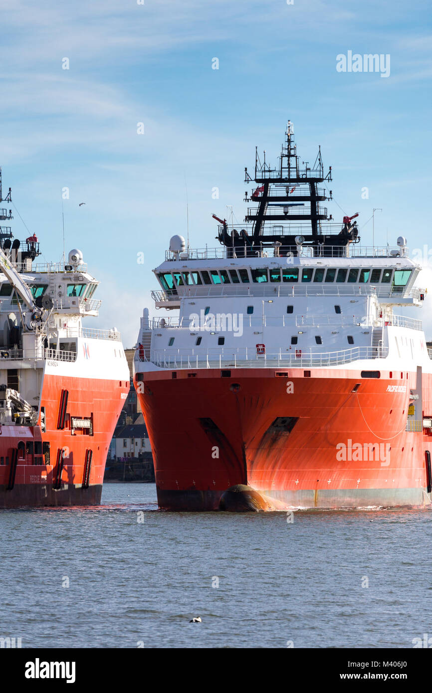 Öl Versorgungsschiff 'Pacific Herzogin "Ankunft Montrose Schottland. Stockfoto