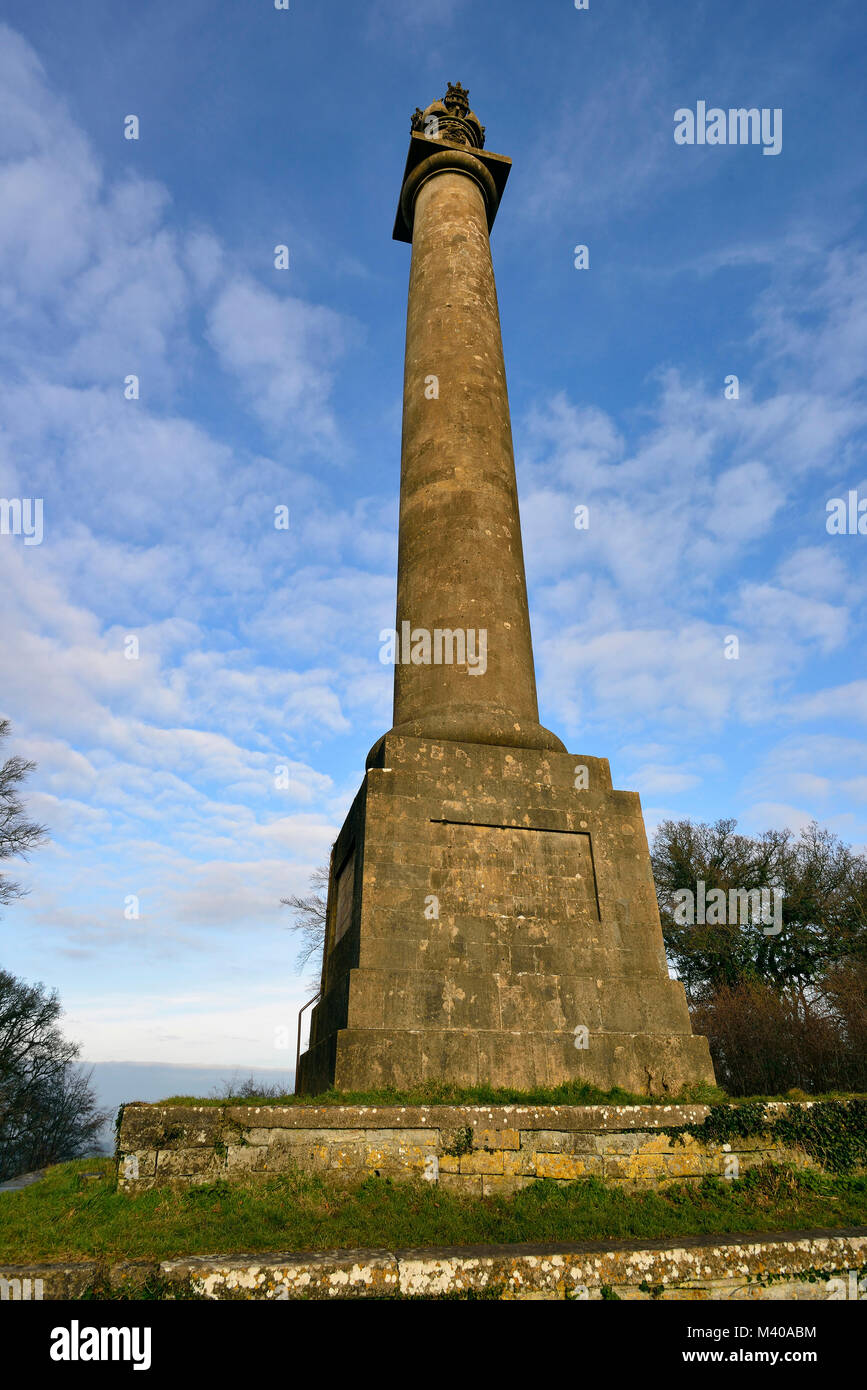 Admiral Hood Denkmal, Polden Hills, Somerset abgeschlossen 1831 Stockfoto