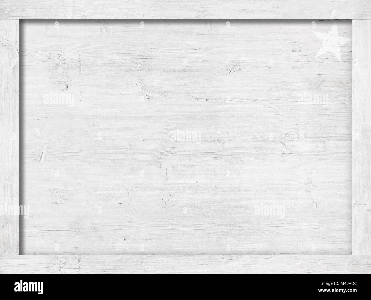 Seite der weiß lackierten Holzkiste, Box, Rahmen für Text, Nachricht oder Bild Stockfoto