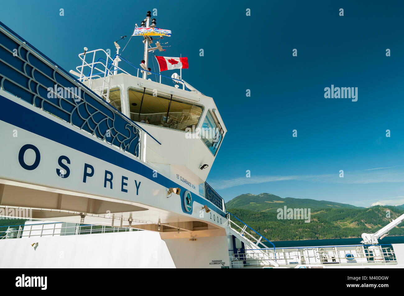 Kootenay Lake, British Columbia, Kanada. Osprey 2000 Fähre zwischen Kootenay Bay und Balfour. Stockfoto