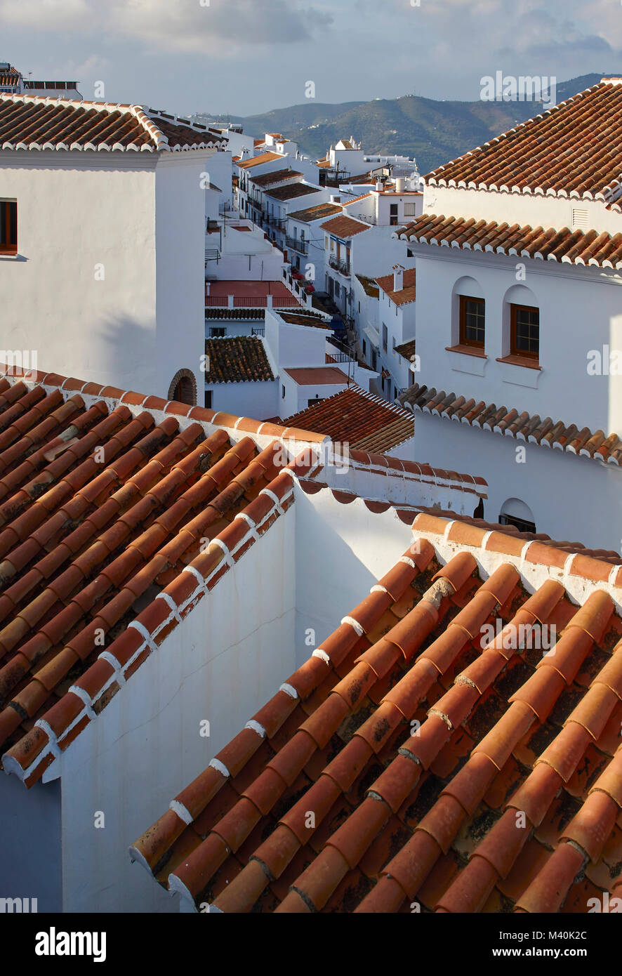 Über den Dächern von Frigiliana, Costa del Sol, Spanien Stockfoto