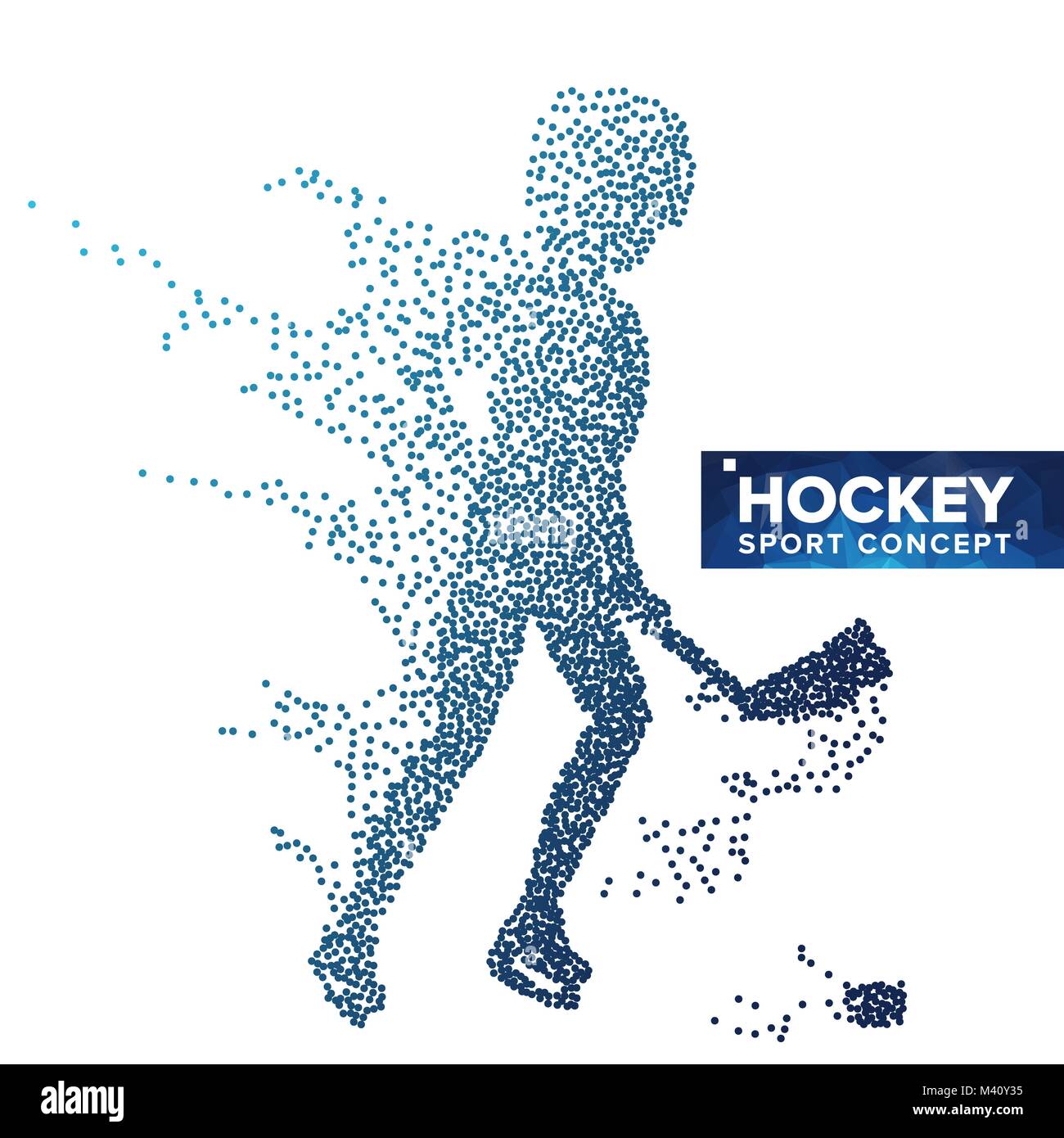 Hockey Player Silhouette Vektor. Grunge Rasterpunkte. Dynamische Eishockey Sportler in Aktion. Sport, Spiel, Wettbewerbe, Event Konzept. Lllustrat Stock Vektor
