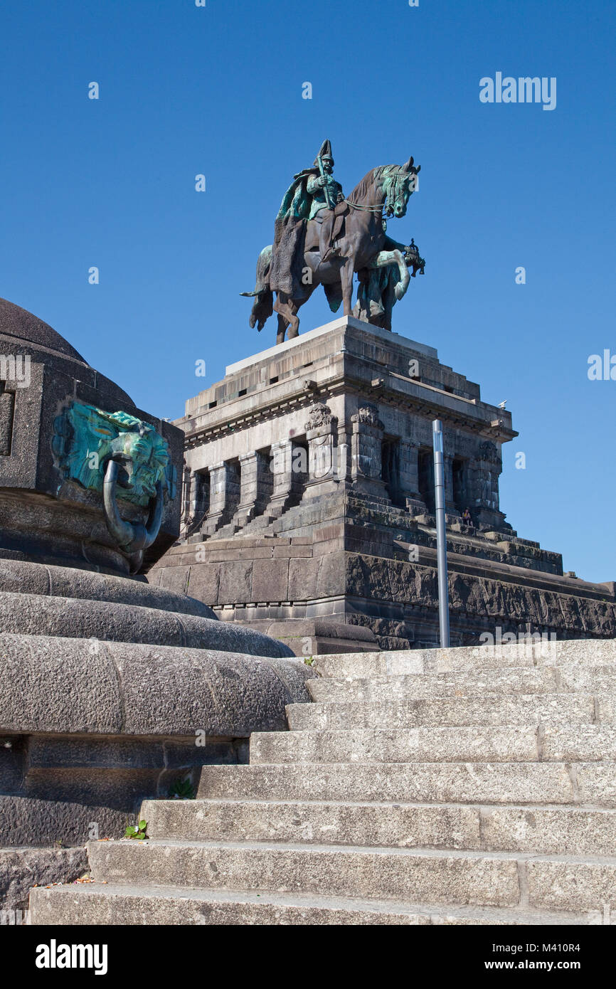 Deutsche Eck (Deutsches Eck), Imperial Wilhelm Statue, Koblenz, Rheinland-Pfalz, Deutschland, Europa Stockfoto