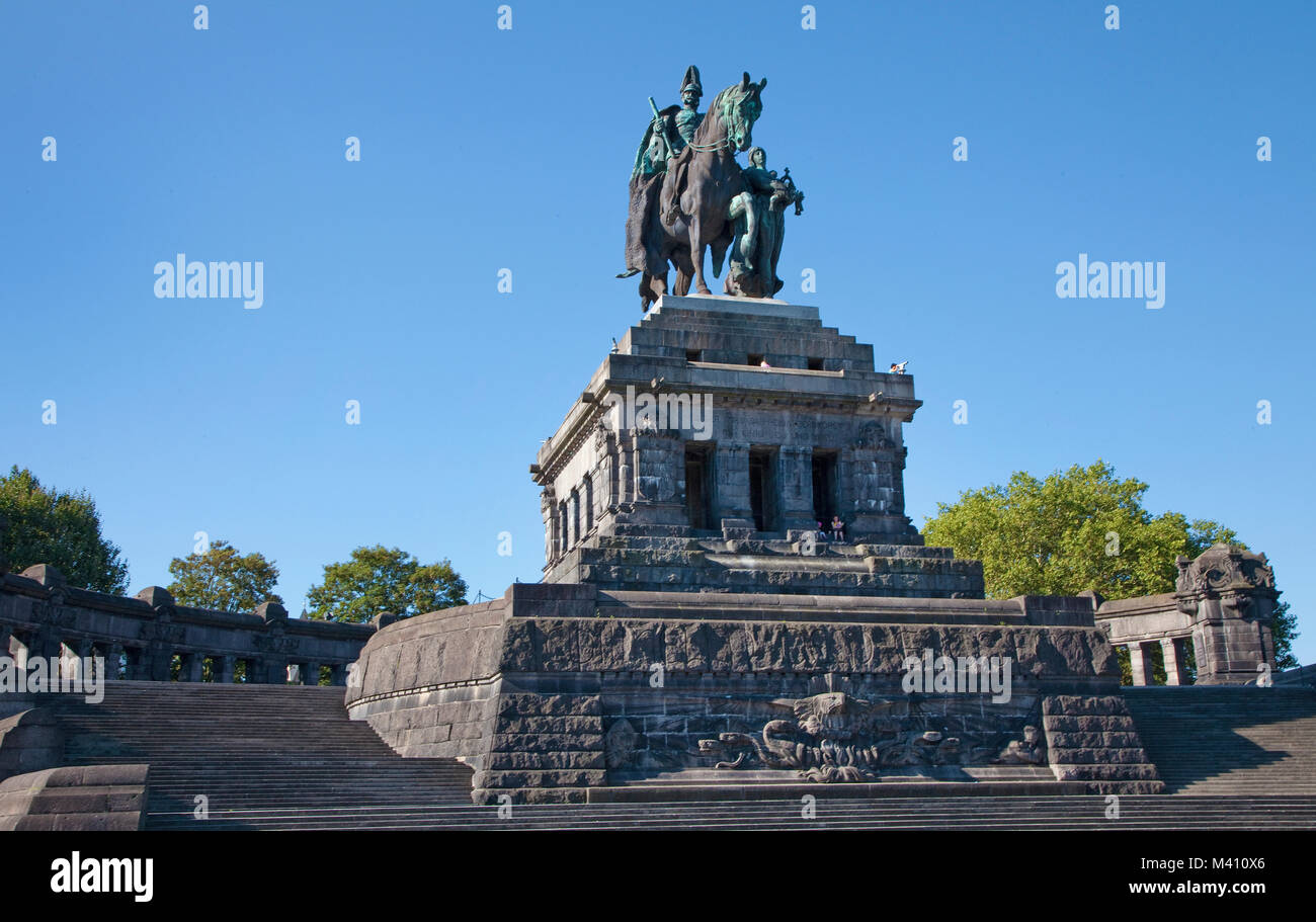 Deutsche Eck (Deutsches Eck), Imperial Wilhelm Statue, Koblenz, Rheinland-Pfalz, Deutschland, Europa Stockfoto