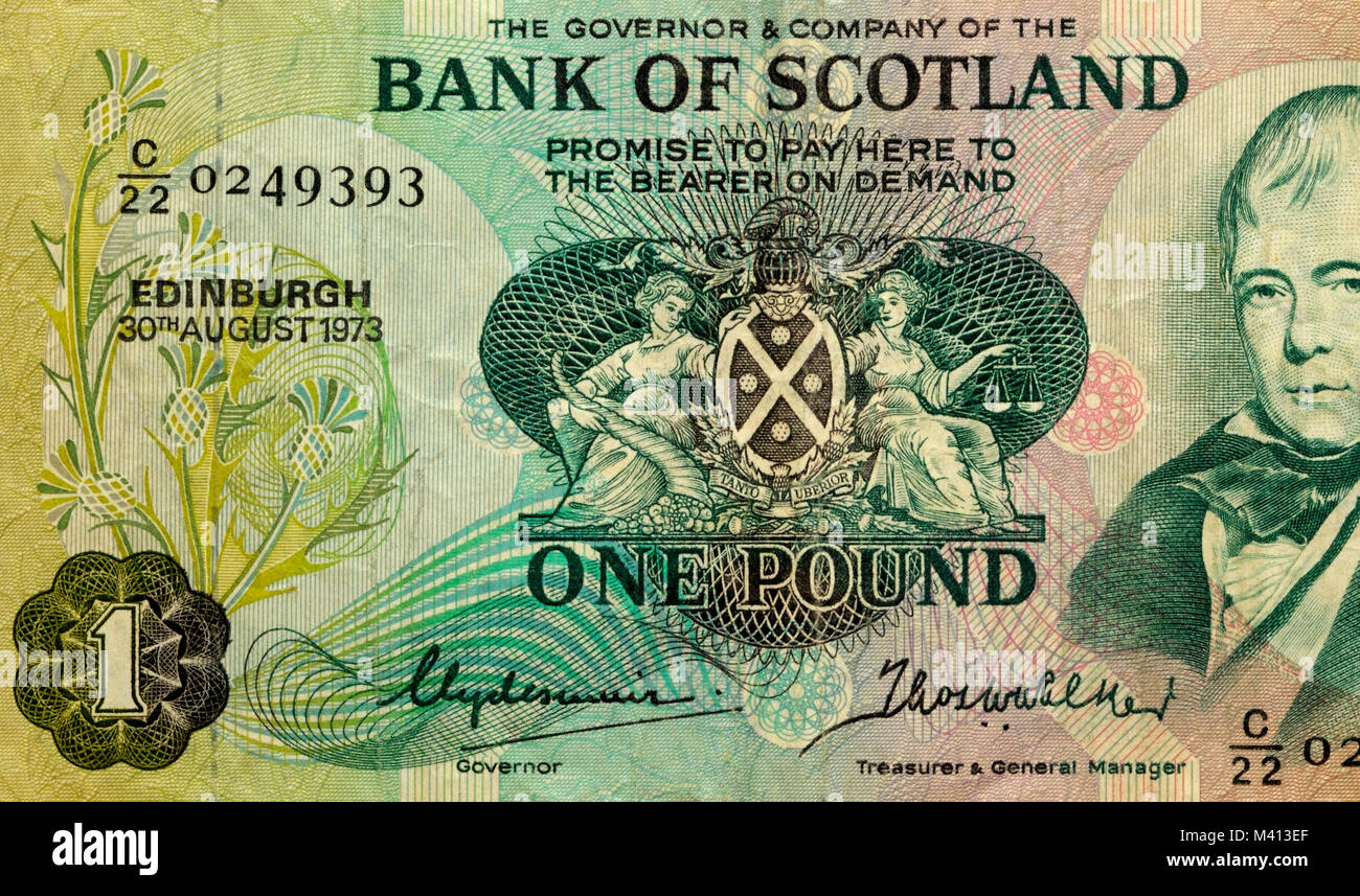 Bank von Schottland 1 Pound Bank Note Stockfoto