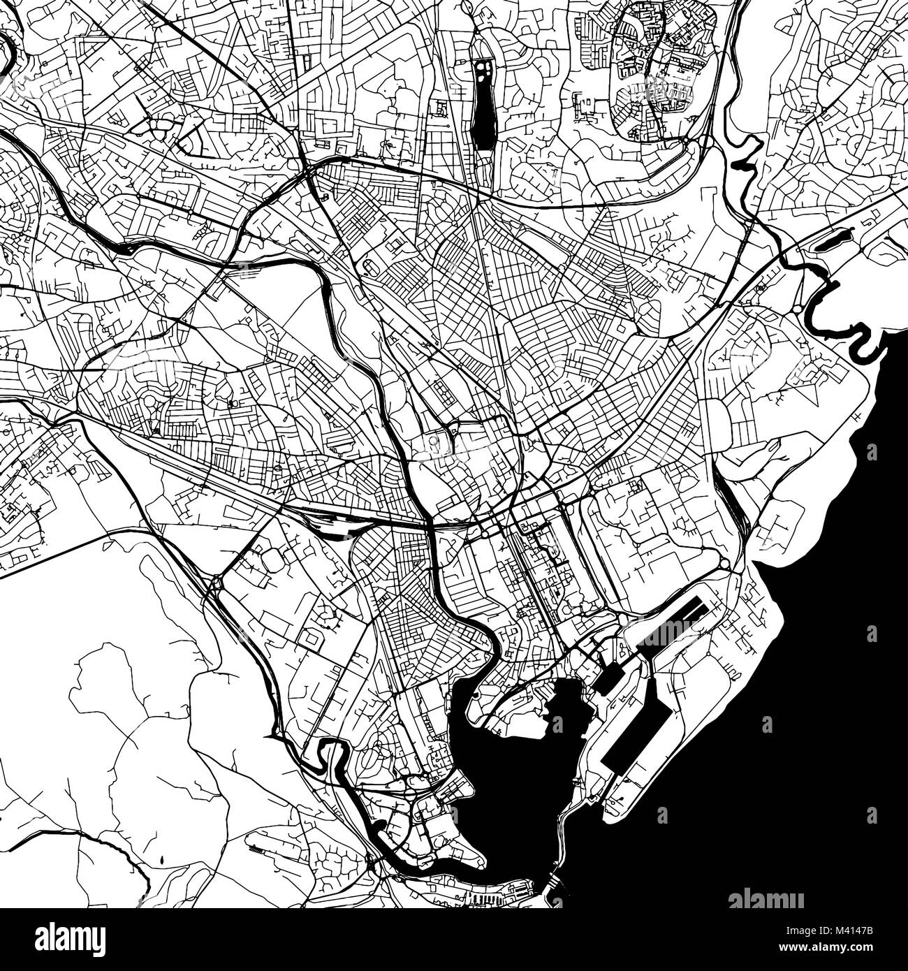 Die Innenstadt von Cardiff Karte mit vielen Details für verschiedene Usecases. Diese Karte von Cardiff enthält typische Sehenswürdigkeiten mit Raum für zusätzliche Informationen. Stock Vektor