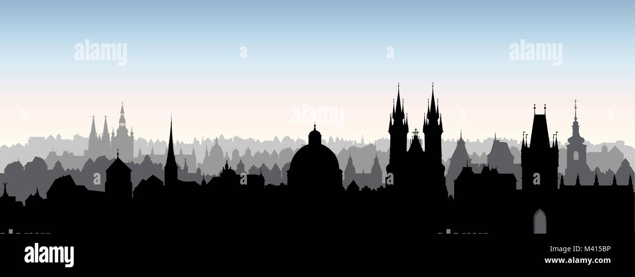 Prag, Tschechische Republik. Städtischen Skyline Kathedrale Wahrzeichen. Stadtbild Panoramablick. Reisen Hintergrund Stock Vektor