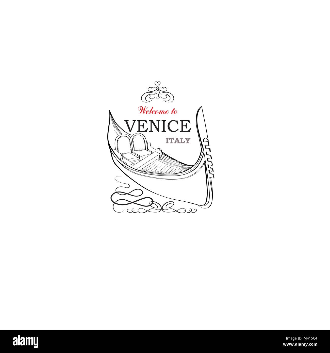 Symbol der Stadt Venedig. Touristische Sehenswürdigkeit venezianischen Gondel. Reisen Italien Symbol. Stock Vektor