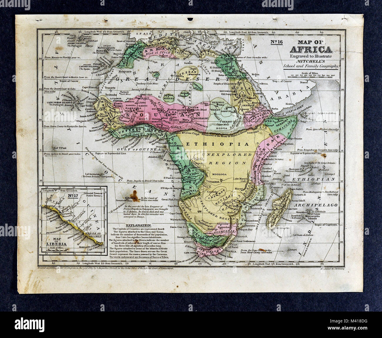 1839 Mitchell Karte - Afrika - Guinea Sudan Äthiopien Ägypten Liberia Kongo Cape Colony Südafrika Stockfoto