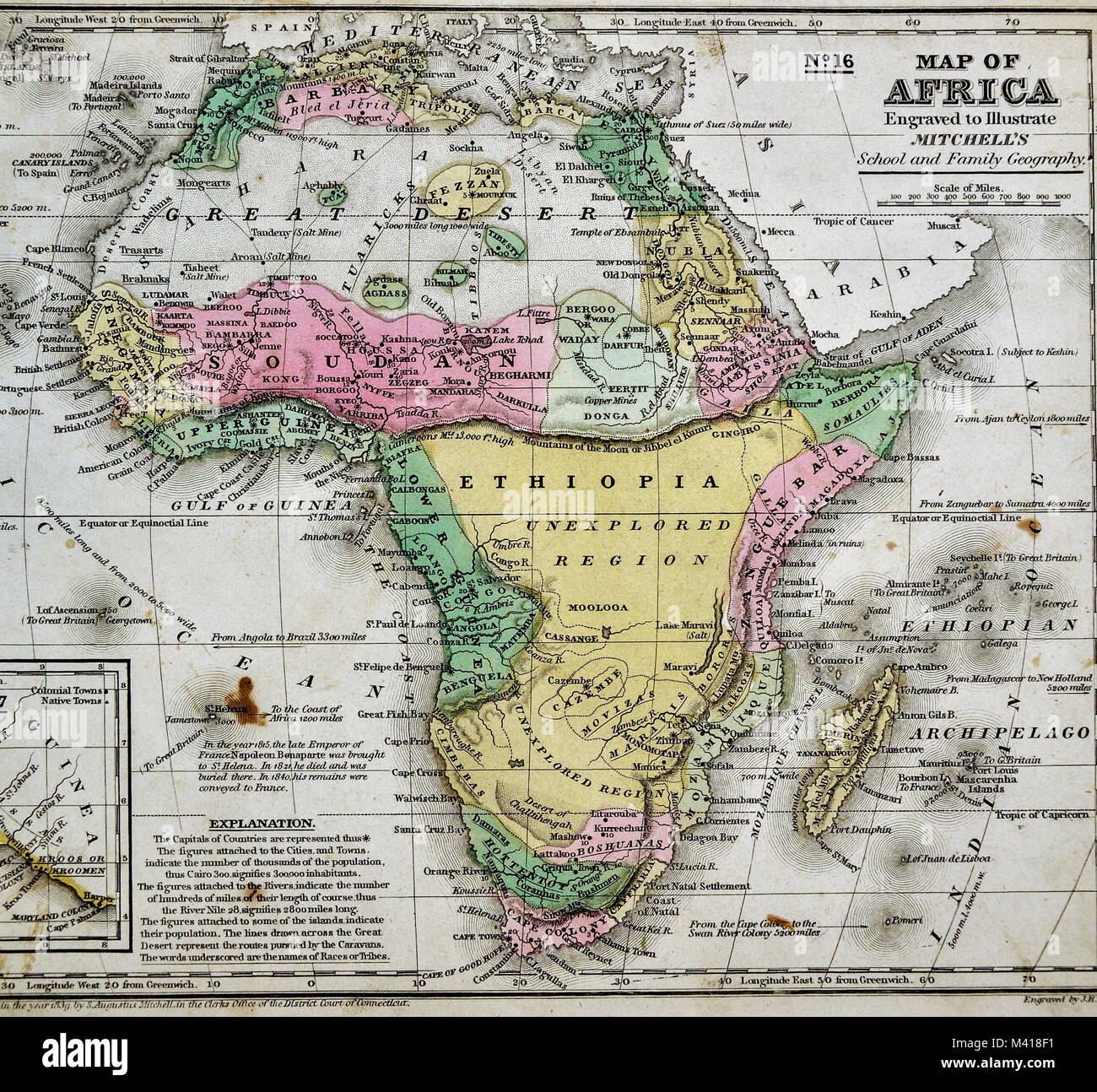 1839 Mitchell Karte - Afrika - Guinea Sudan Äthiopien Ägypten Liberia Kongo Cape Colony Südafrika Stockfoto