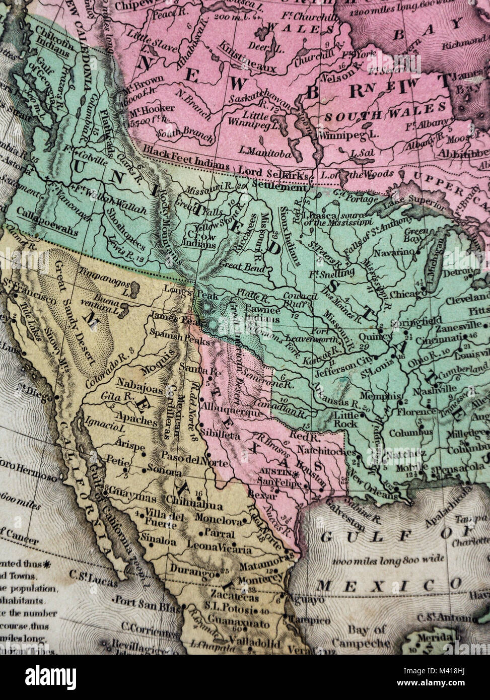 1839 Mitchell Karte - Republik Texas - Usa Mexiko - Nordamerika Stockfoto