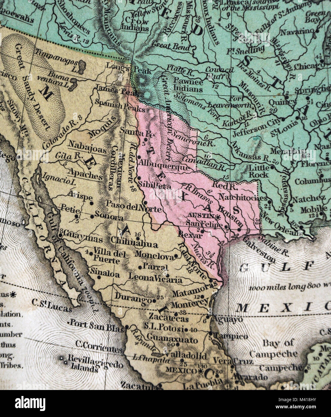 1839 Mitchell Karte - Republik Texas - Usa Mexiko - Nordamerika Stockfoto