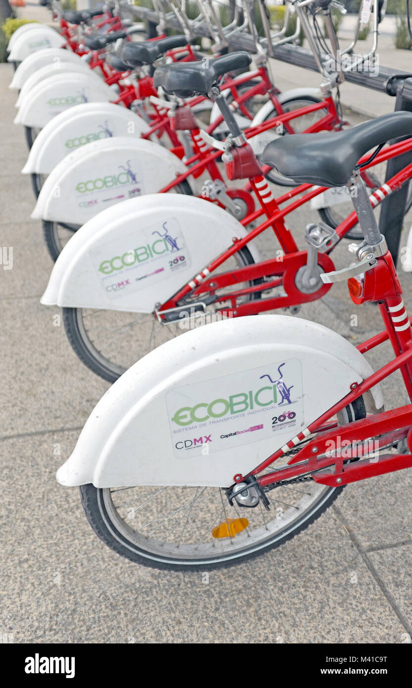 Im Jahr 2010 begonnen hat, die ECOBICI bike-sharing Initiative von Mexiko City ist eine erfolgreiche alternative Programm Verkehr in der Stadt. Stockfoto
