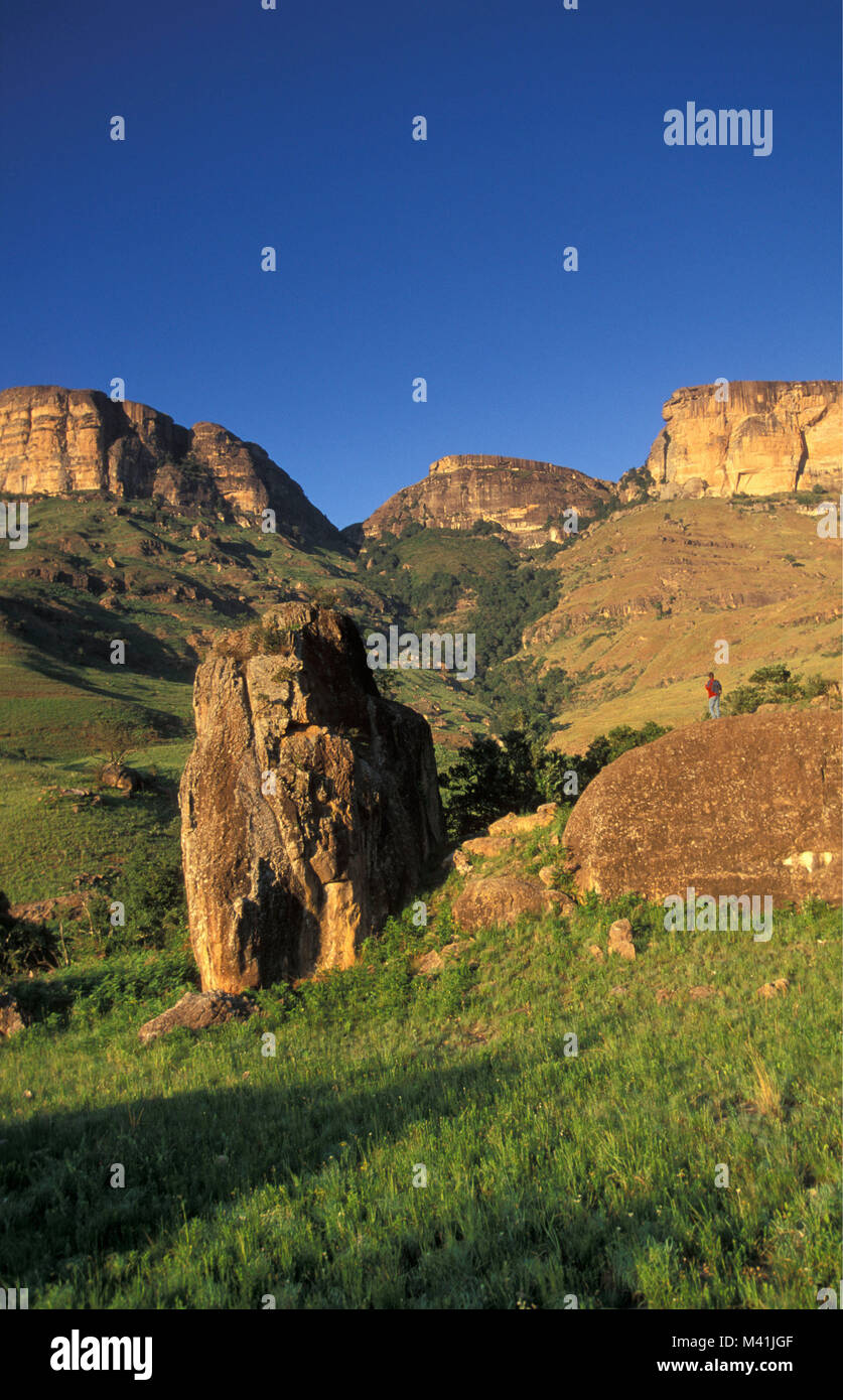 Südafrika. Drakensberge. Die Royal Natal National Park. Kalkstein Felsabstürze. Maloti-Drakensberg Park. Unesco-Weltkulturerbe. Stockfoto