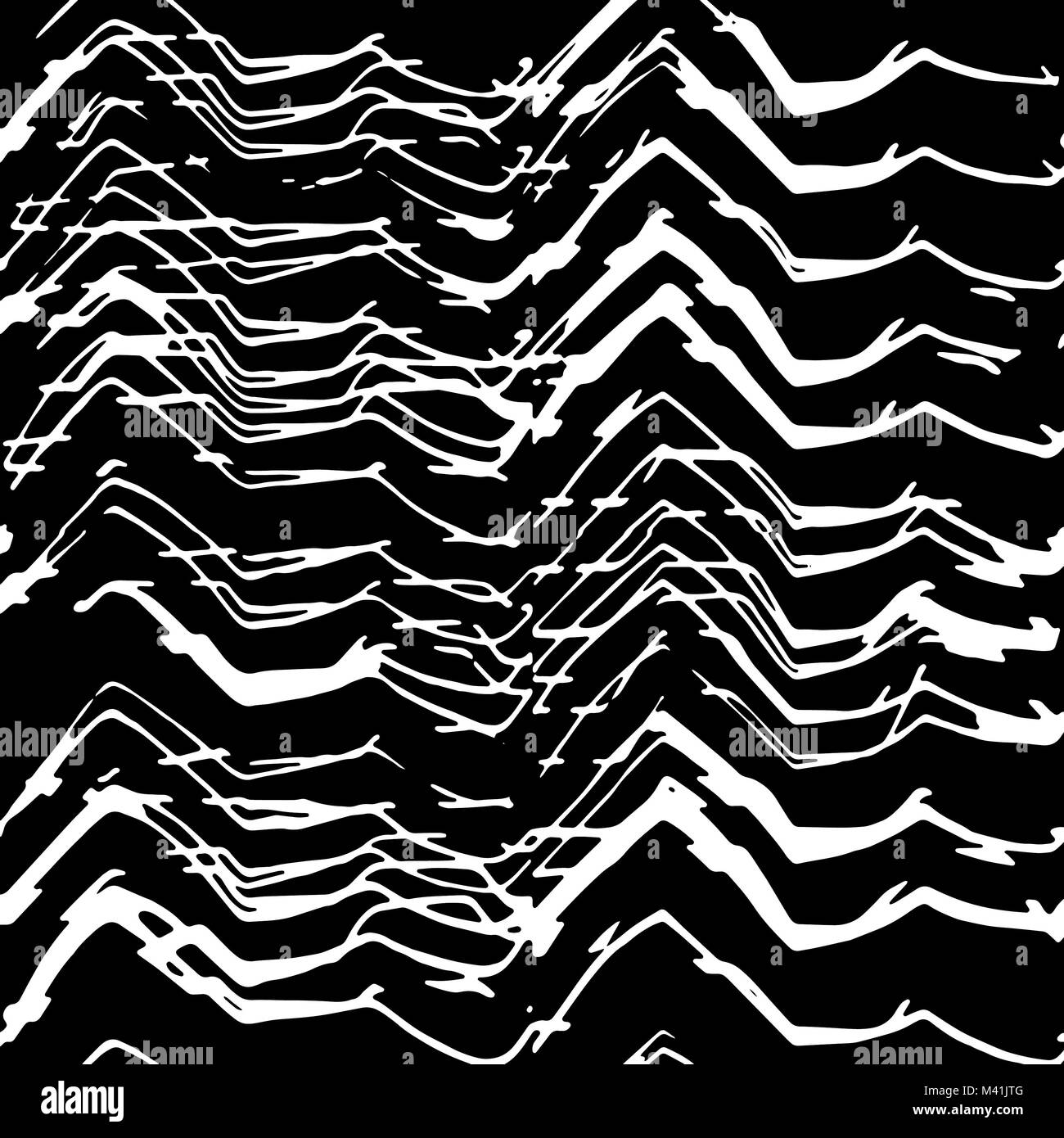 Wellenförmige unregelmäßige horizontale Streifen Muster Design in den Farben Schwarz und Weiß Stockfoto