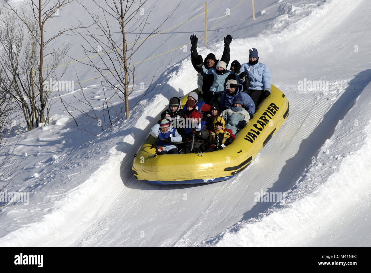 Kanada, Québec, Québec Winterkarneval, snow rafting bei Abraham plains Stockfoto