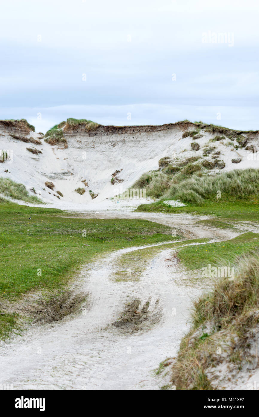 Cladh Hallan, mit Gras bewachsene Sanddünen und Website von nistenden Vögel, Daliburgh, Isle of South Uist, Äußere Hebriden, Schottland, Großbritannien Stockfoto