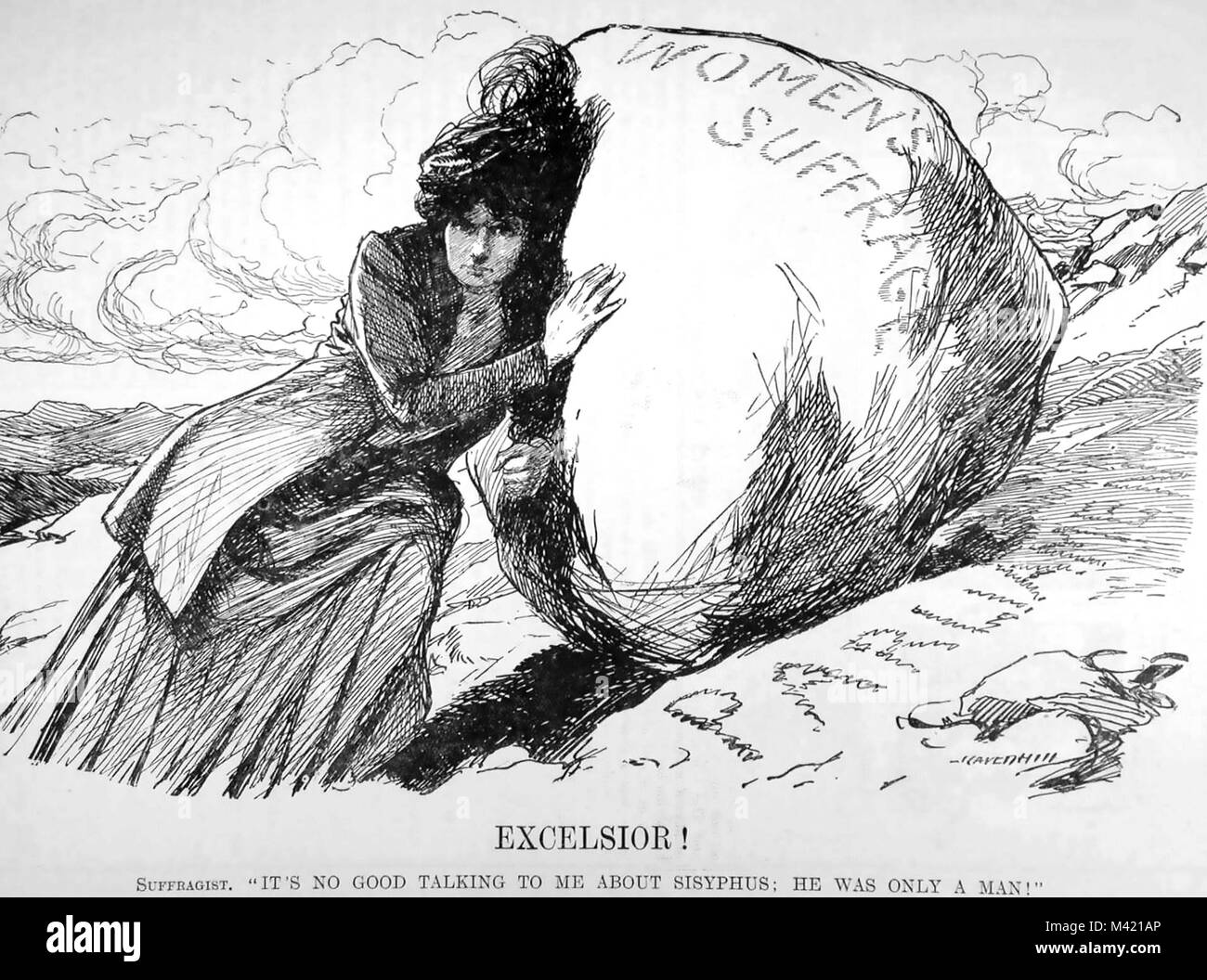 SUFFRAGETTE Karikatur aus dem Punch in 1910 zeigt die Schwierigkeit der verleitet, Parlament für Frauen zu schaffen, um die Wahl zu haben. Stockfoto