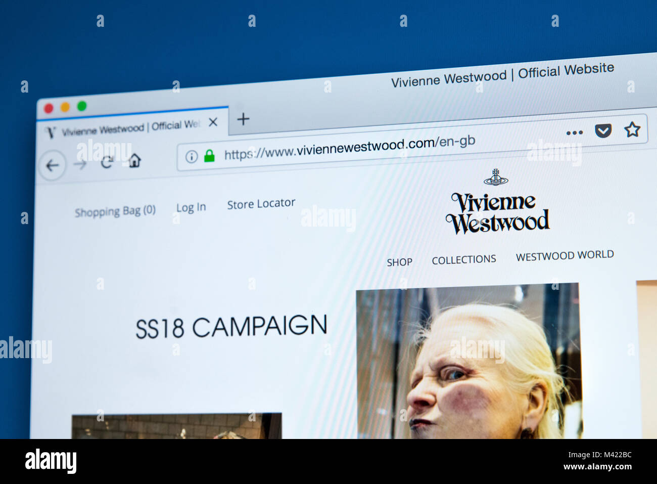 LONDON, Großbritannien - 8. FEBRUAR 2018: Die Homepage der offiziellen Website für Vivienne Westwood - der britische Modedesigner, am 8. Februar 2018. Stockfoto