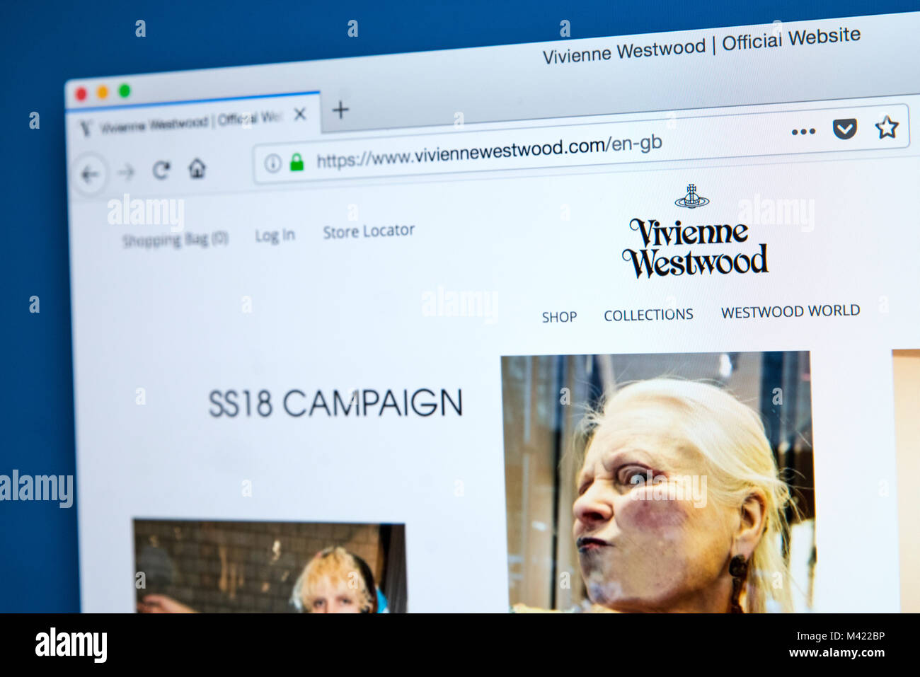 LONDON, Großbritannien - 8. FEBRUAR 2018: Die Homepage der offiziellen Website für Vivienne Westwood - der britische Modedesigner, am 8. Februar 2018. Stockfoto