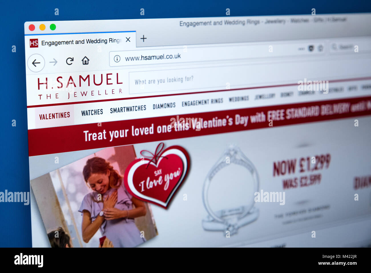 LONDON, Großbritannien - 8. FEBRUAR 2018: Die Homepage der offiziellen Website für H. Samuel - Der Massenmarkt Schmuckhändler, am 8. Februar 2018. Stockfoto