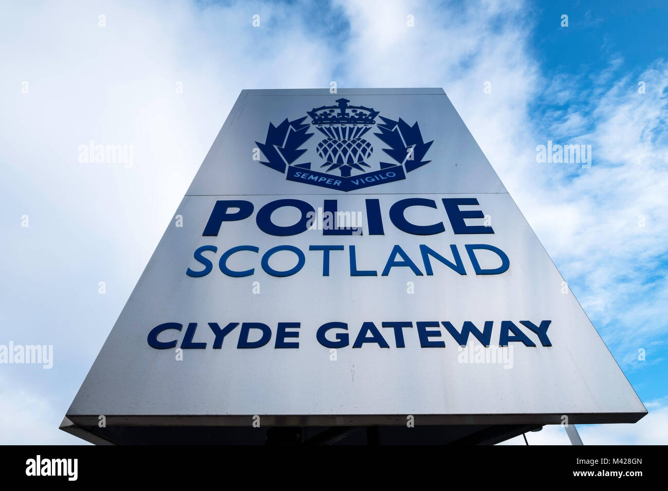 Anzeigen der Polizei Schottland Hauptsitz am Clyde Gateway in Glasgow, Schottland, Vereinigtes Königreich Stockfoto