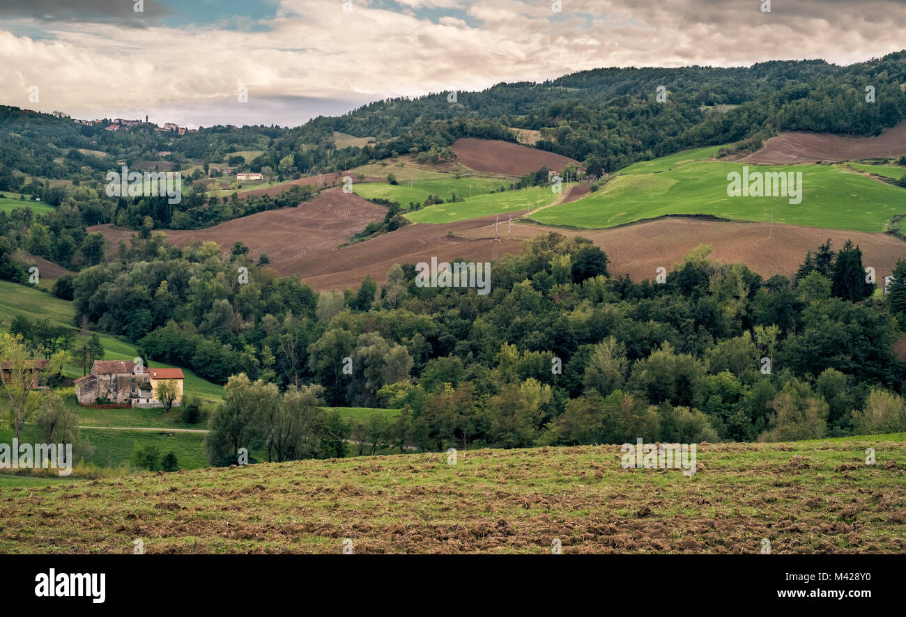 Anbaufläche im nördlichen Apennin in der Nähe von Bologna, Emilia-Romagna, Italien. Stockfoto