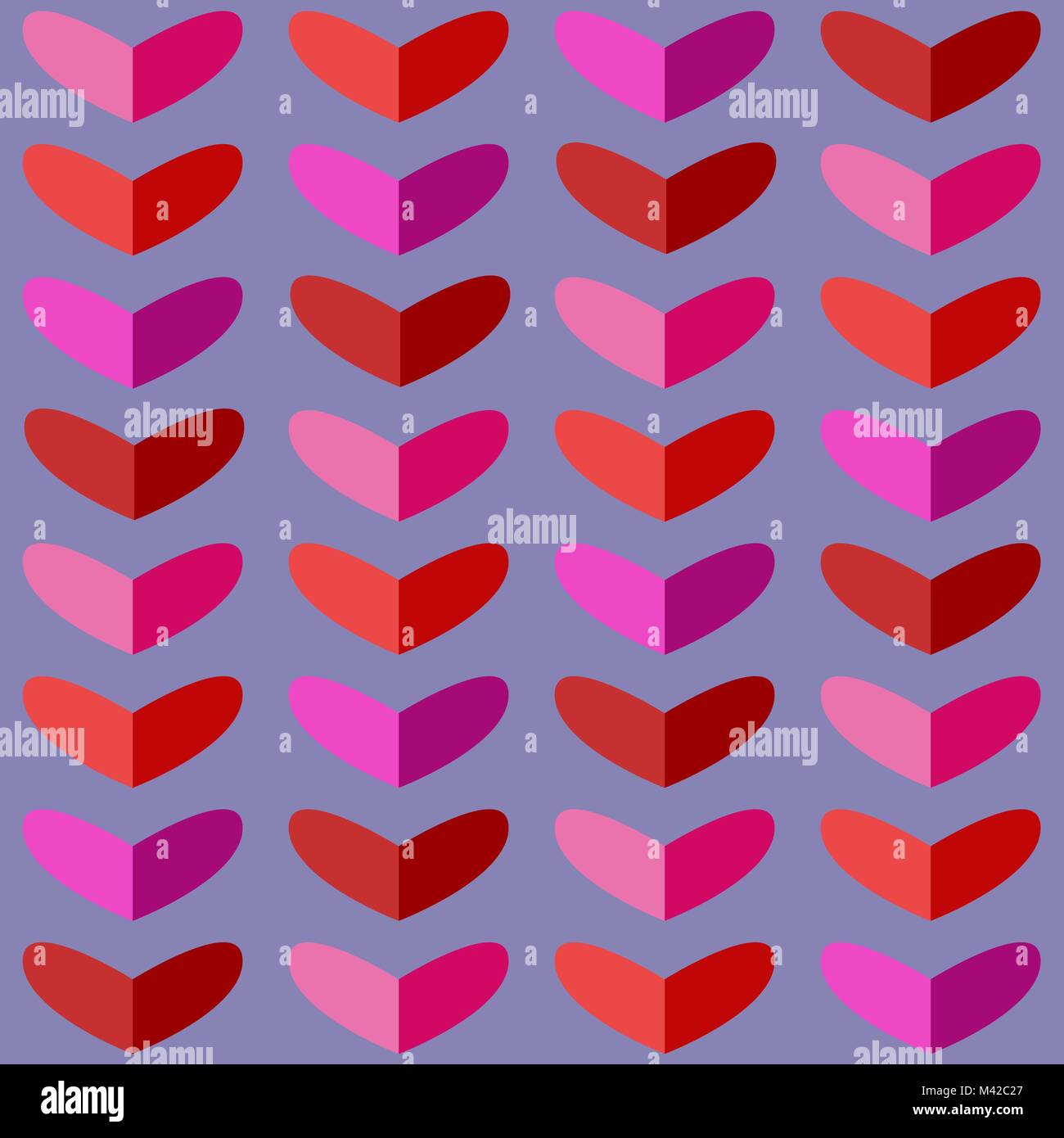 Nahtlose Muster mit Herzen in Rosa- und Rottönen. Valentinstag Stock Vektor